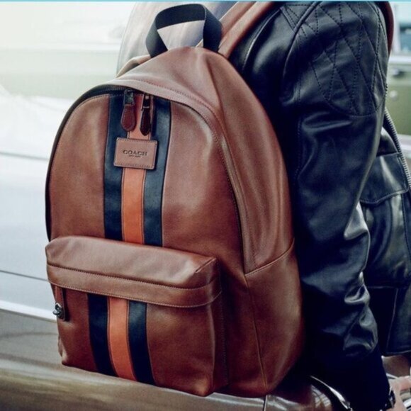 Genuine Coach Men's Patch Brown Black Leather Backpack - Picture 1 of 8